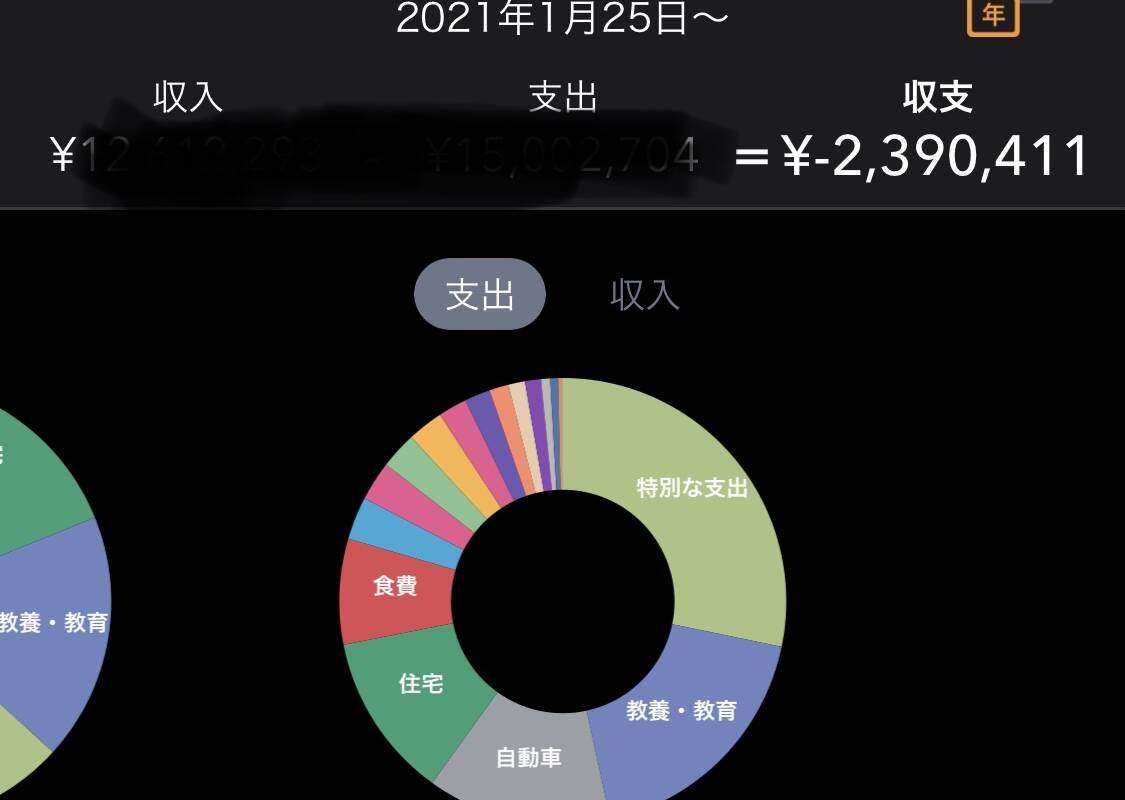 2021年の家計簿はマイナス239万円　マネーフォワードのキャプチャー画像